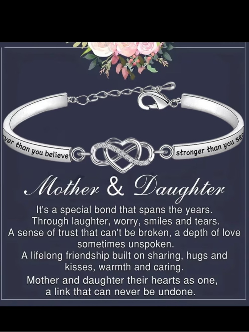 Mother & Daughter Silver Infinity Heart Bracelet